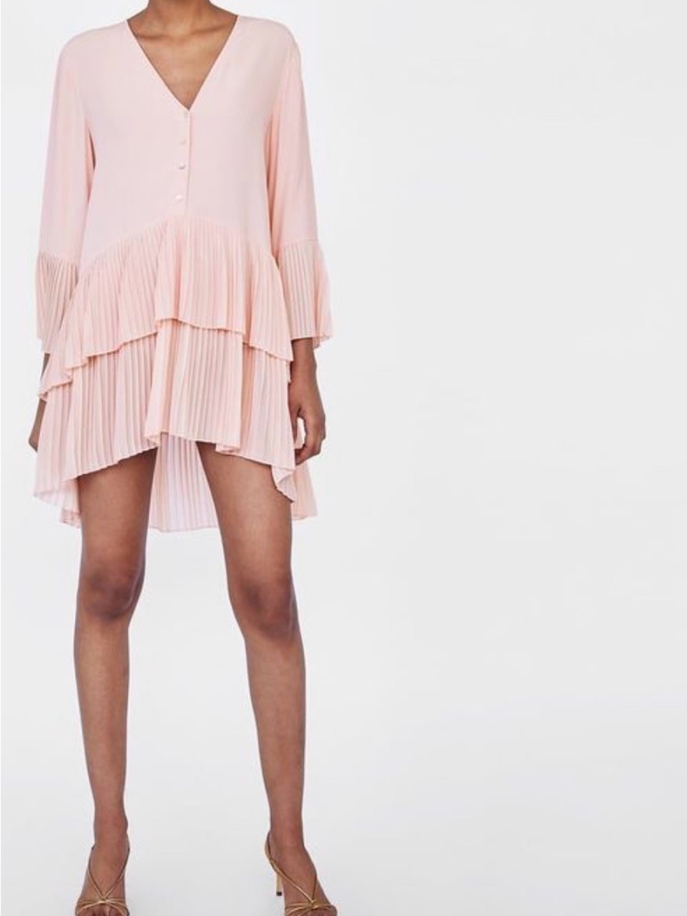Zara Woman V-Neck Mini Dress in Blush Pink